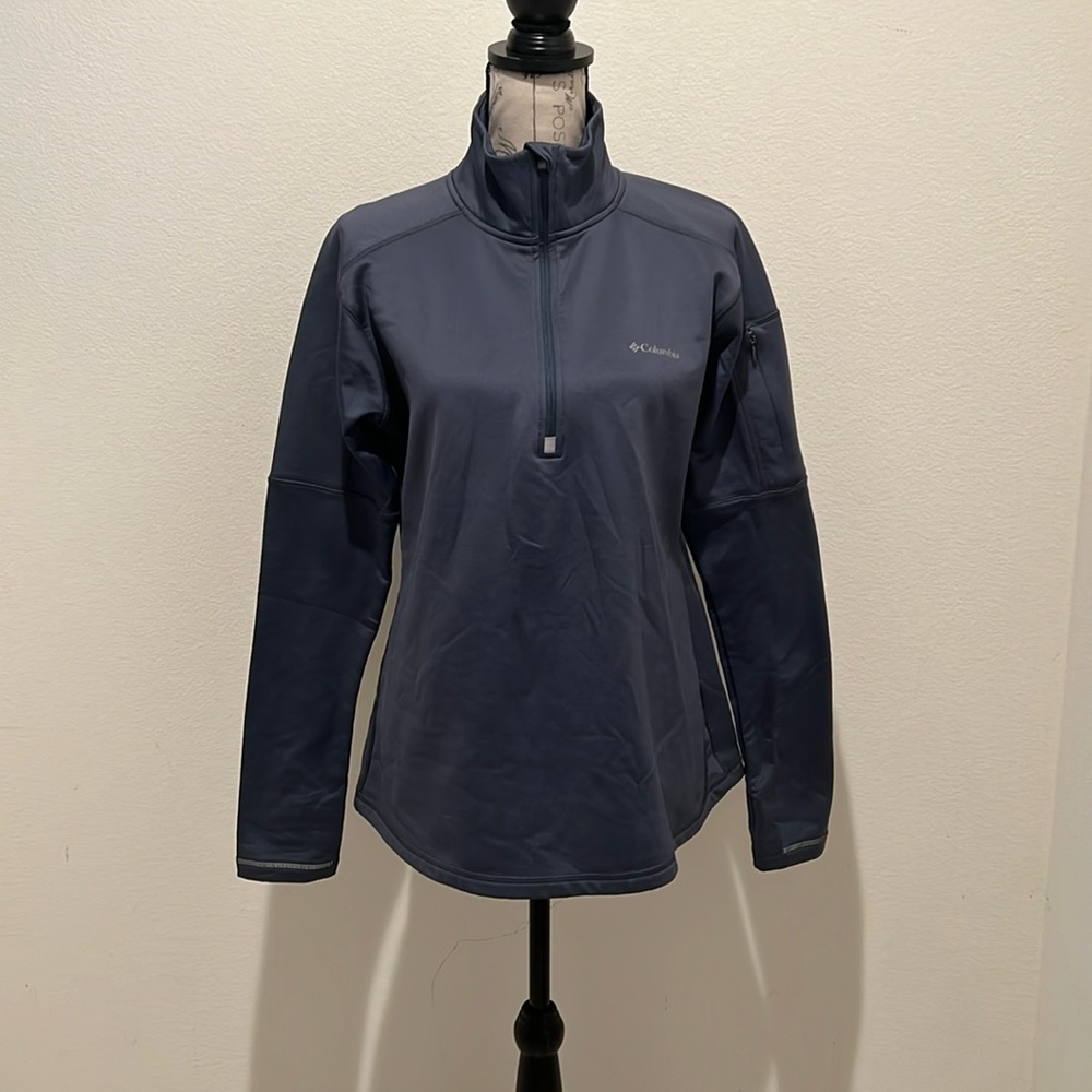 Columbia Omni-wick unisex Pullover 1/4 Zip gray Thumb Hole Arm Zip Pocket size L